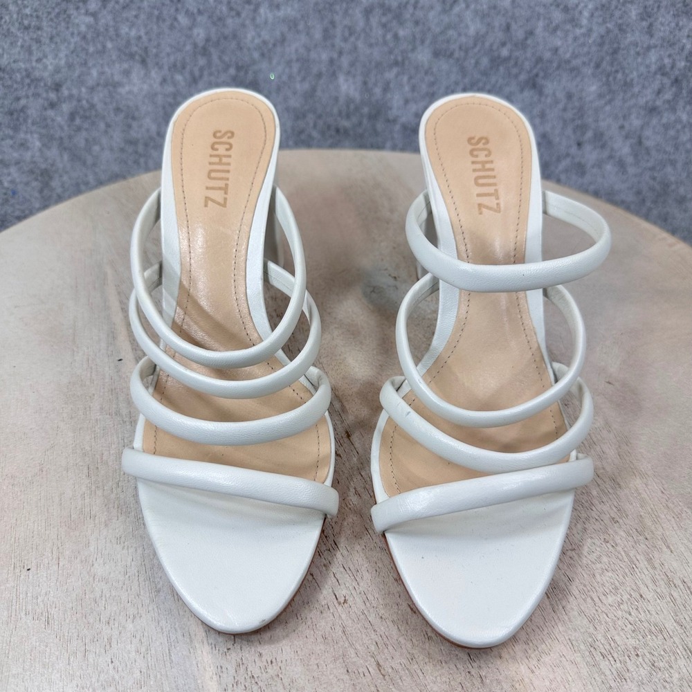 Schutz Felisa Pearl White Leather Multi Strap Block Heel Sandals 8.5 Made Brazil View 4